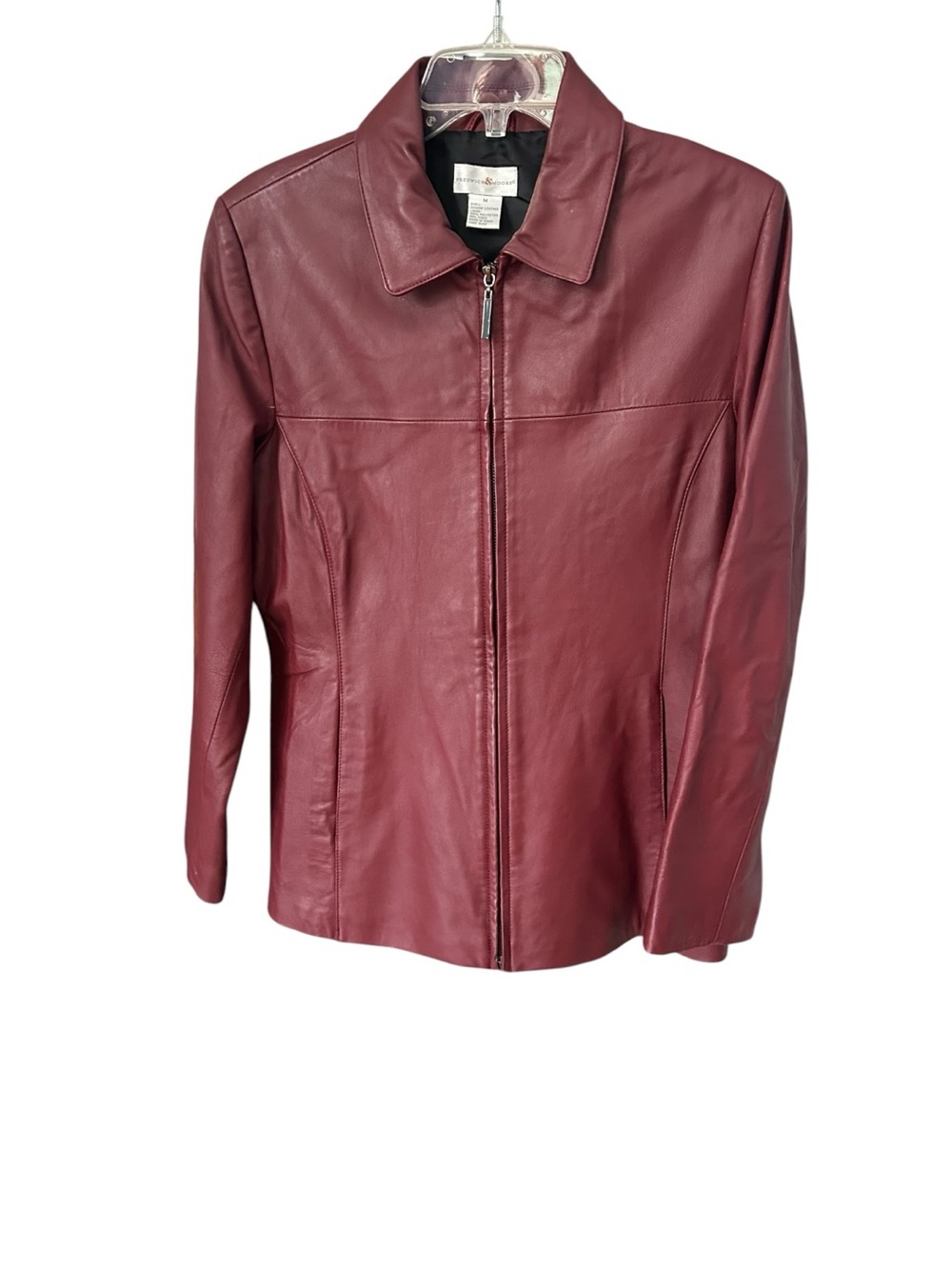 VTG Preswick & Moore Women's Leather Jacket Sz MED Burgundy Lined Zip 90s Pads